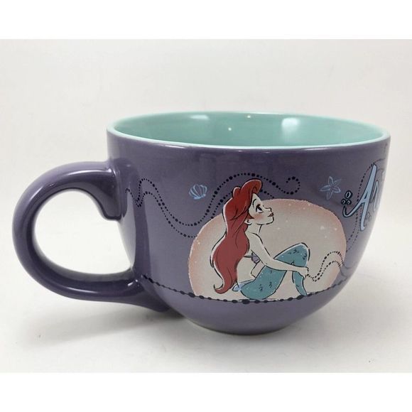 Disney Little Mermaid Ariel 24 oz Ceramic‎ Mug Princess Purple Large Soup Cup - Picture 3 of 8